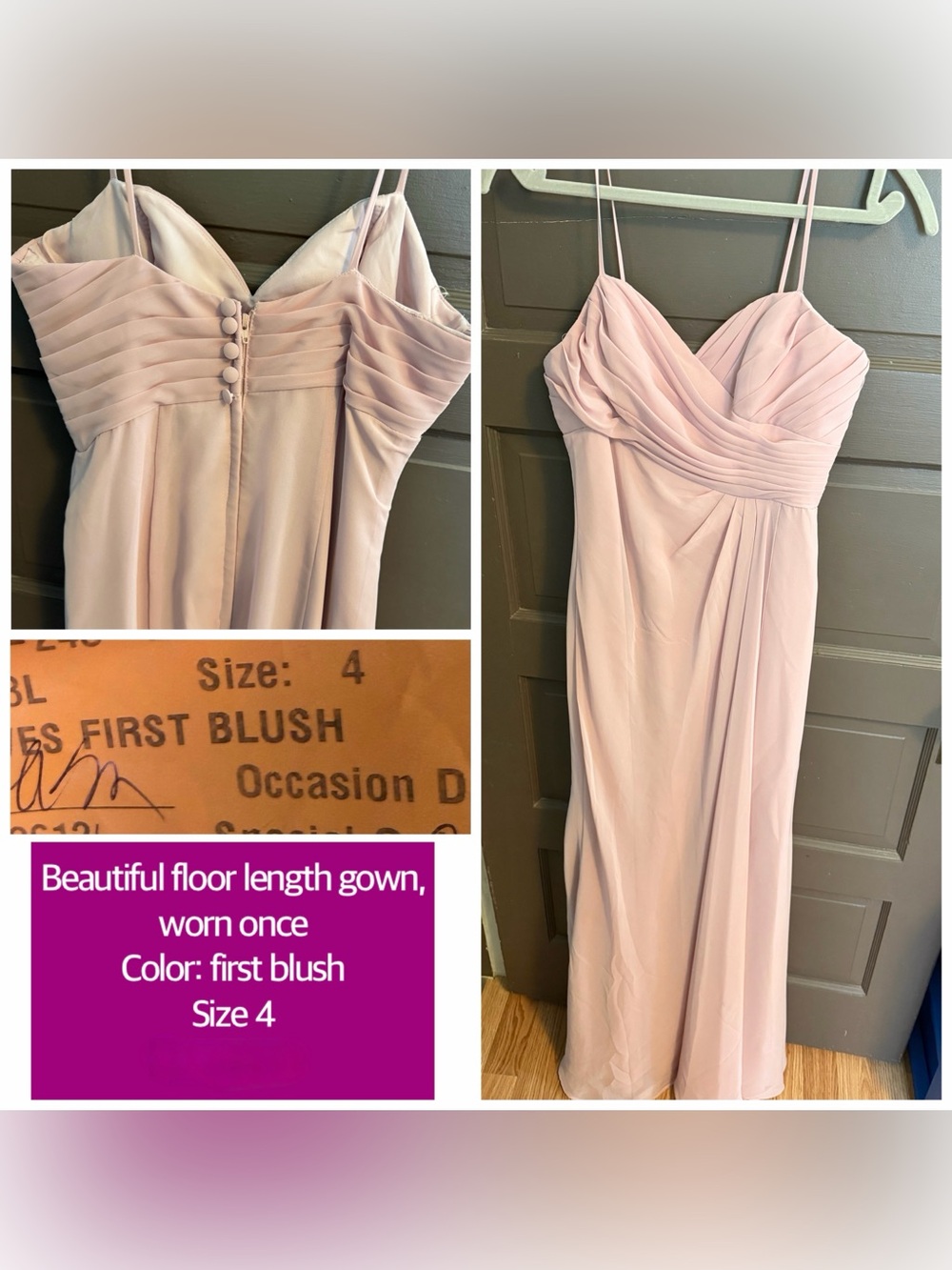 First Blush Strapless Floor-Length Evening Gown - Blush size 4 worn once